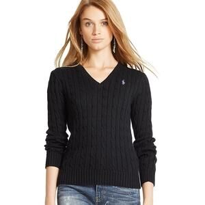 Ralph Lauren Sport Black Cable Knit V-Neck Sweater   Size: XL